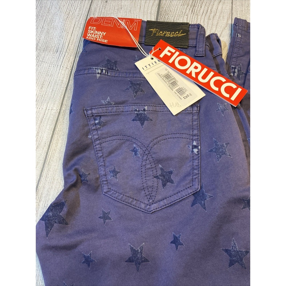 FIORUCCI Women's Skinny V. Bassa Jeans 26 Purple‎ Stars Italia Designer Mid Rise